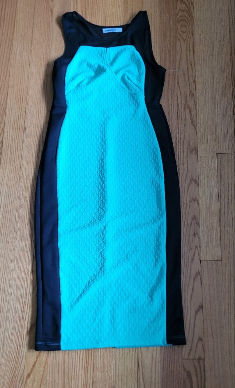 Y2k Colorblock Teal Sleeveless dress, with mesh on the back- NWOT!!!